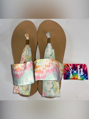 NWT Sanük Sling ST x Grateful Dead Pastel Tie-Dye FabricYoga Mat Footbed Sandals